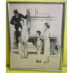 Norman Rockwell Monochrome Train Station Art Drawing